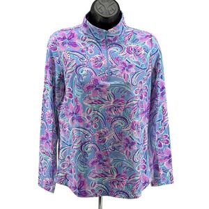 IBKUL Quarter Zip Top Womens Small Blue Purple Floral Paisley IceFil UPF 50+ Sun